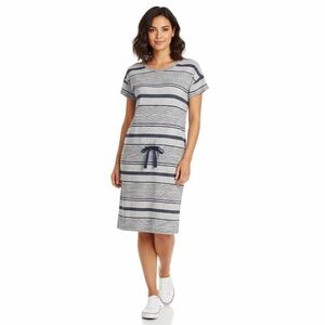 3/$20 Old Navy Striped Drawstring Dress Medium Blue White Short Sleeve Casual